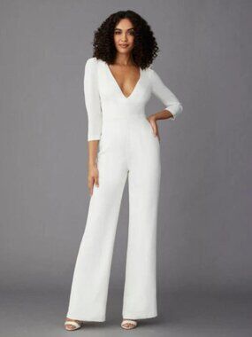 Ivory V-Neck Jumpsuit Style Jane By Lazaro Size 10